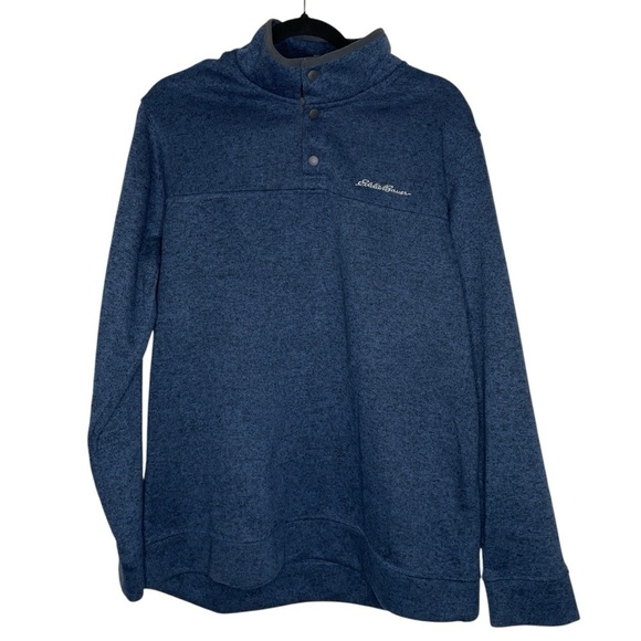 Eddie Bauer Mens Radiator Fleece Snap Front Sweater Size XL Blue Heather - Picture 1 of 6
